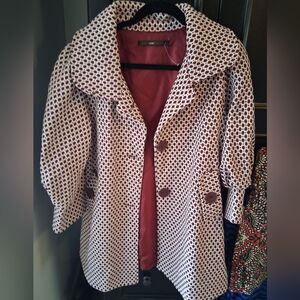 Hazel Maroon and Cream Geometric Trench Coat